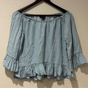 Sanctuary Julia Off‑the‑Shoulder Chambray Ruffle Blouse – Size XS
